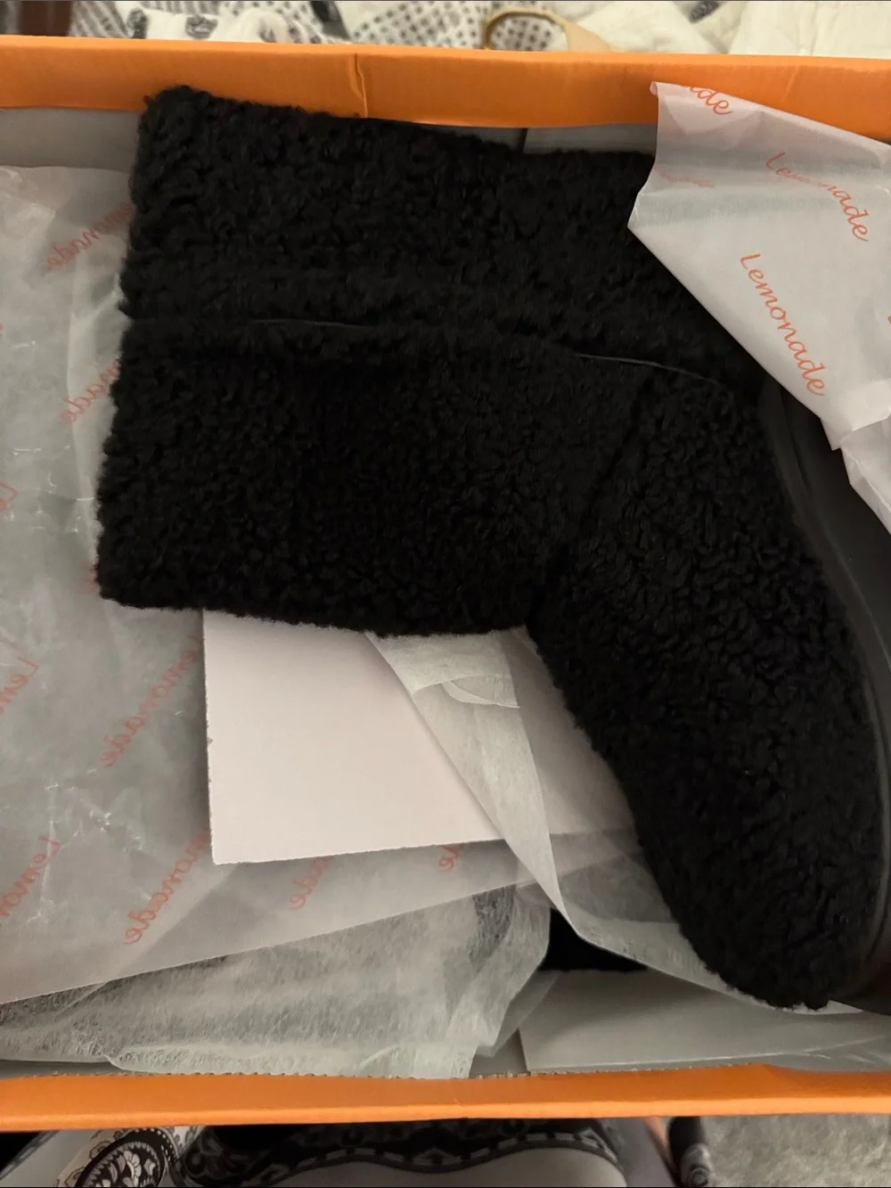 Women’s Black Faux-Sherpa Platform Ankle Boots
